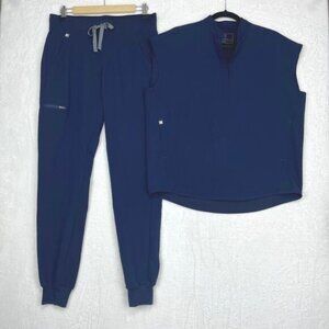 Figs Scrub Set Navy Rafaela Oversized Scrub Top S Zamora Jogger Scrub Pants ST